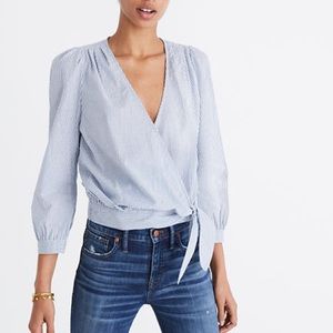 Madewell | Wrap Top in Indigo Stripe Blouse XS
